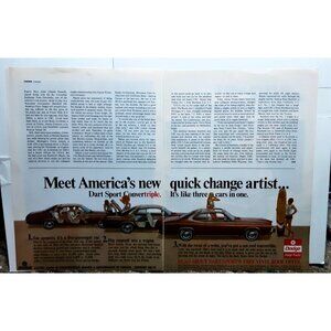 1973 Dodge Dart Sport Convertriple Vintage Ad – 3 Cars in One Convertible